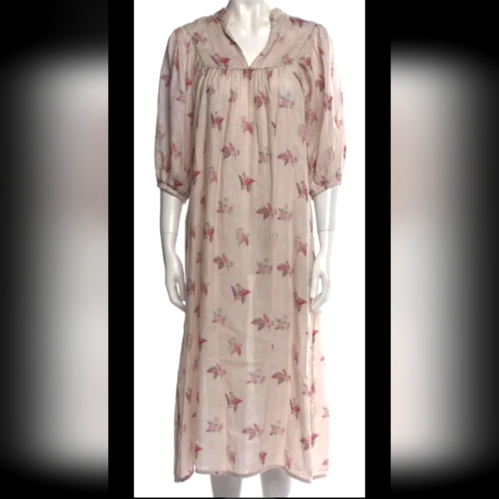 ZIMMERMAN~LINEN TENT MIDI~DUST PINK FLORAL, GATHERED SLEEVES~BOHO PRAIRIE, SZ 0